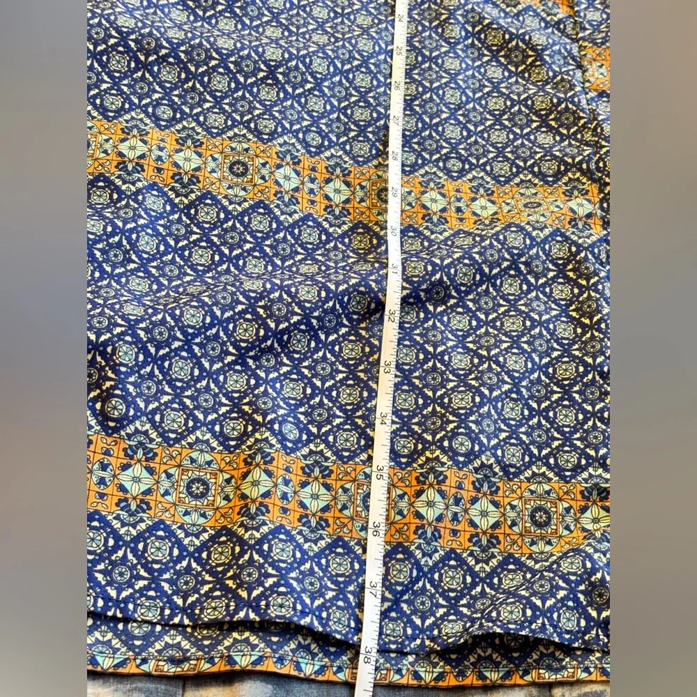 🌸 Peach Royal Boho Maxi Size Medium Blue/Teal/Orange Graphic Print Dress